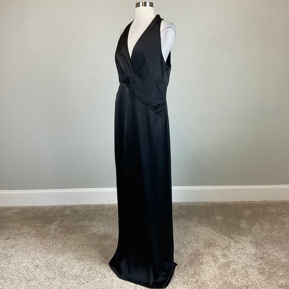 Ralph Lauren Black Satin Evening Gown Size 4 Pleated Long Column Formal Dress - Picture 4 of 12